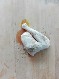 High angle view of bread on cutting board