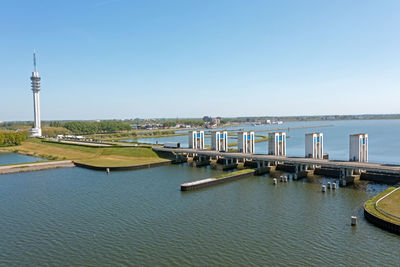 Aerial from the houtrib sluices at lelystad in the netherlands