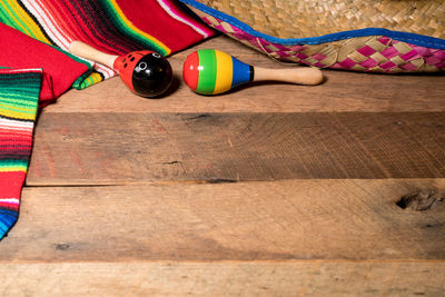 High angle view of multi colored pencils on table