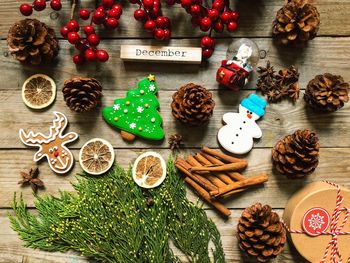 High angle view of cookies on table