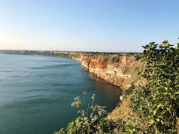 Scenic view of sea against clear sky