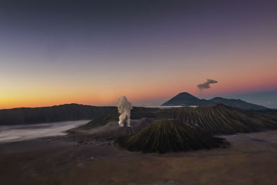 Scenic view of landscape against clear sky during sunset