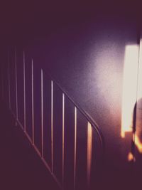 High angle view of illuminated staircase at home