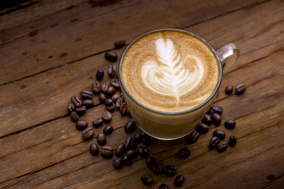 High angle view of coffee beans on table