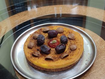 High angle view of breakfast served on table