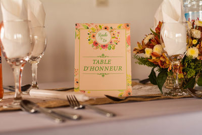 Close-up of wine in glass on table