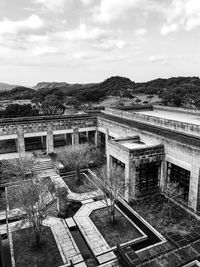 High angle view of dam against sky