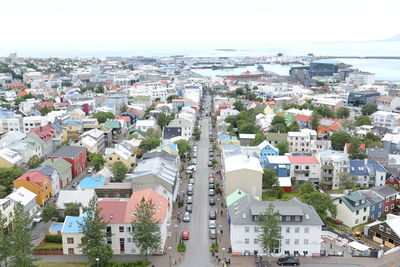 High angle view of townscape against sky