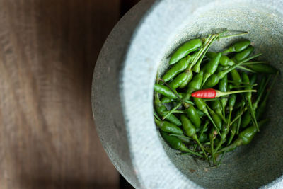 High angle view of vegetables in bowl on table