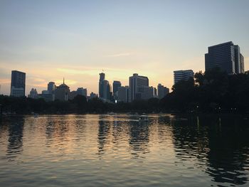 City skyline at sunset
