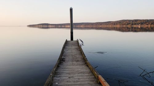 Pier on water against sky