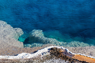 Scenic view of lake at yellowstone national park against sky