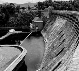 High angle view of dam by river