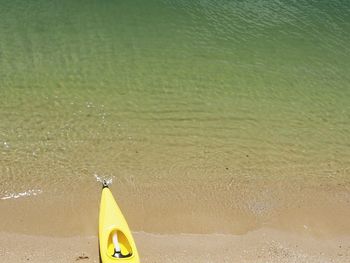 High angle view of kayak on beach