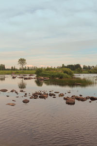 Scenic view of lake against sky