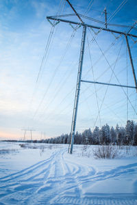 Snow covered field against sky