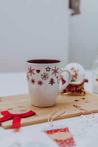 Close-up of coffee cup on table