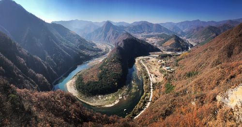 High angle view of mountain range