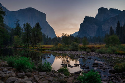 Peaceful sunrise at yosemite valley, california.