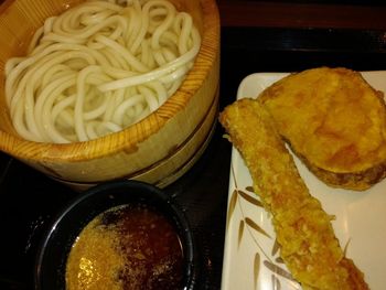 High angle view of food on table