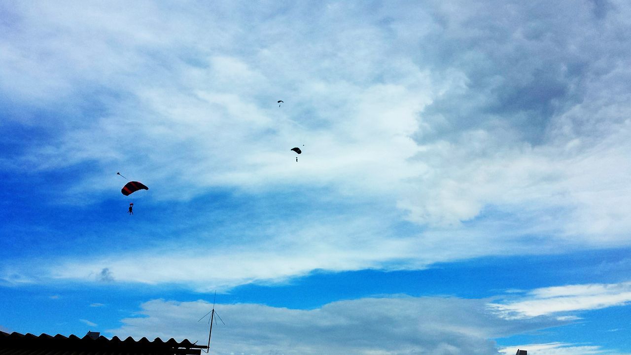 flying, low angle view, sky, bird, mid-air, cloud - sky, animal themes, animals in the wild, wildlife, cloud, cloudy, spread wings, blue, silhouette, nature, outdoors, transportation, day, beauty in nature, one animal