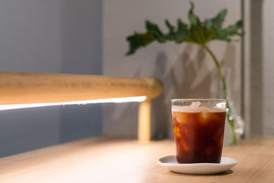 Close-up of coffee served on table