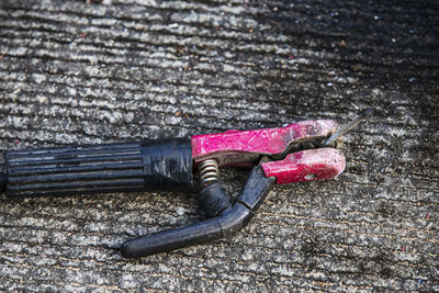 High angle view of pink umbrella on street