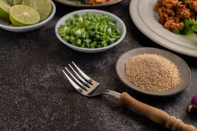 High angle view of food on table