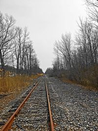 Surface level of railroad tracks against clear sky