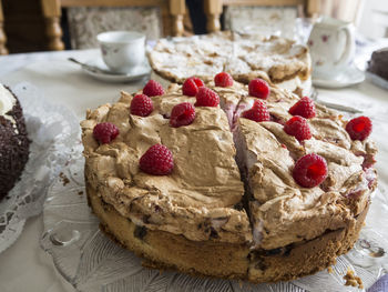 High angle view of cake on table