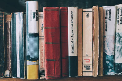 Close-up of books on shelf