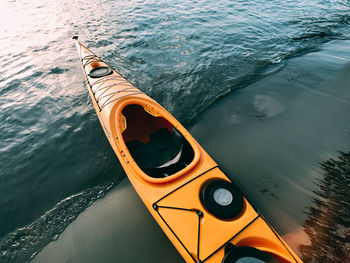 High angle view of boat in rippled water