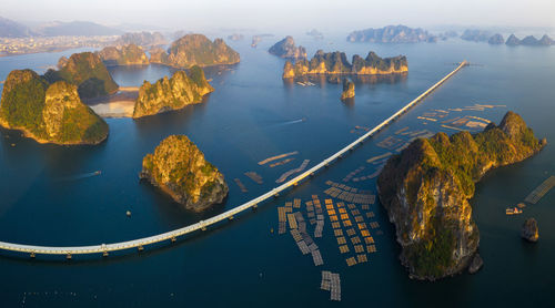 High angle view of boats in lake