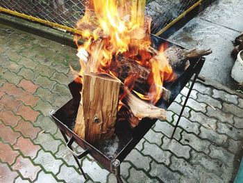 High angle view of bonfire