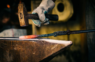 Close-up of blacksmith's hands