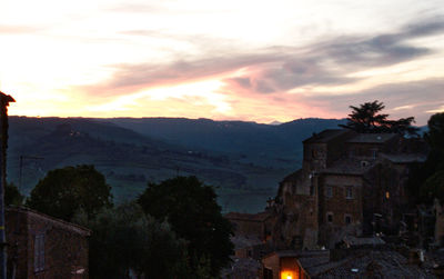 Scenic view of mountains against sky during sunset