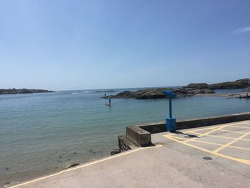 Scenic view of sea against clear blue sky