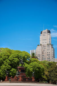 Buildings against clear blue sky