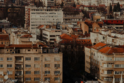 High angle view of buildings in city