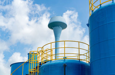 Closeup fuel storage tank in petroleum refinery. blue big tank of oil storage. fuel silo. 