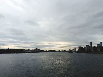 Scenic view of river against cloudy sky
