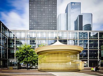 Low angle view of modern building against sky