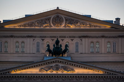 Low angle view of bolshoi theatre at dusk