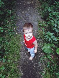 High angle portrait of cute boy