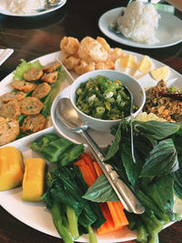 High angle view of food on table