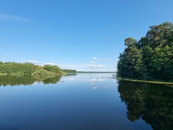 Scenic view of lake against clear blue sky