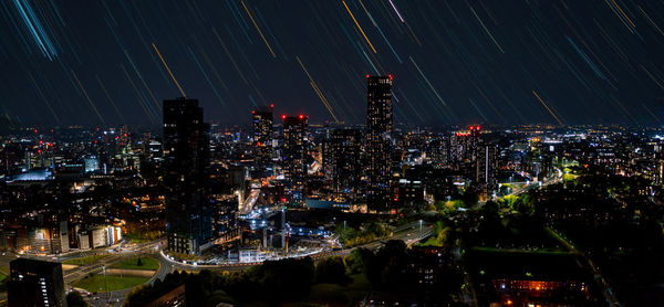 Aerial shot of manchester, uk at night.