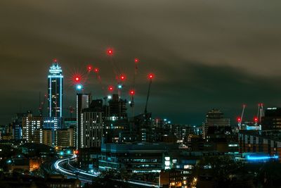 City lit up at night