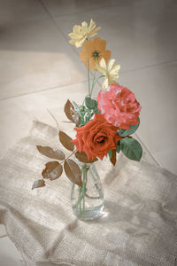 Close-up of rose bouquet on table