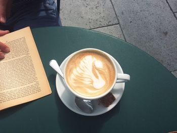 High angle view of coffee on table